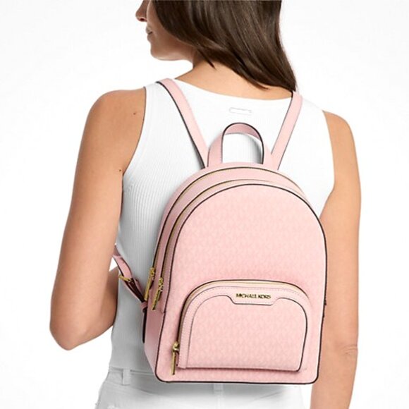 New Michael Kors Jaycee Medium Signature Logo Backpack Powder Blush main image 4